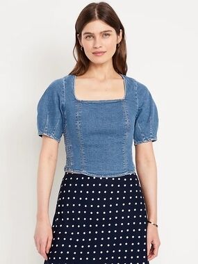 Old Navy Square-Neck Denim Cropped Top Sz: XL NWT